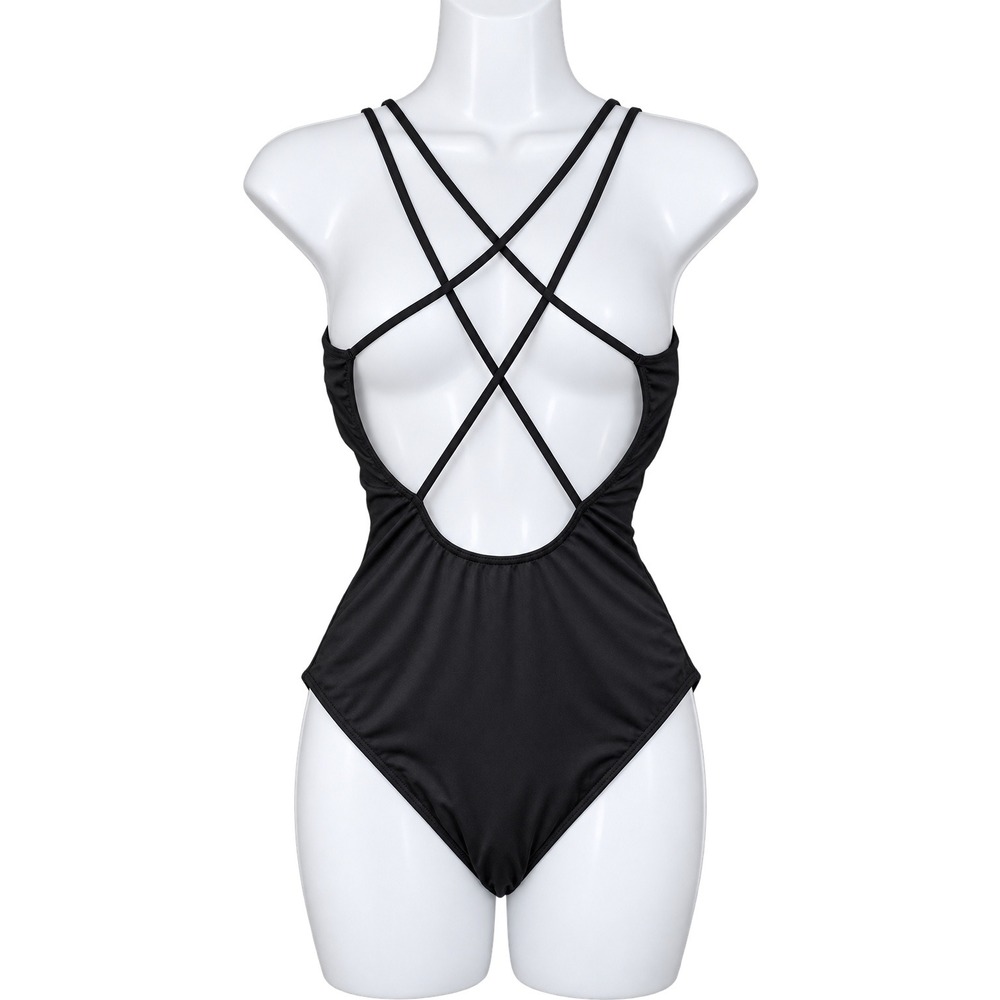 La Blanca Black Lace Up Plunge One Piece Swimsuit Size 8 Strappy Back Resort - Picture 2 of 11